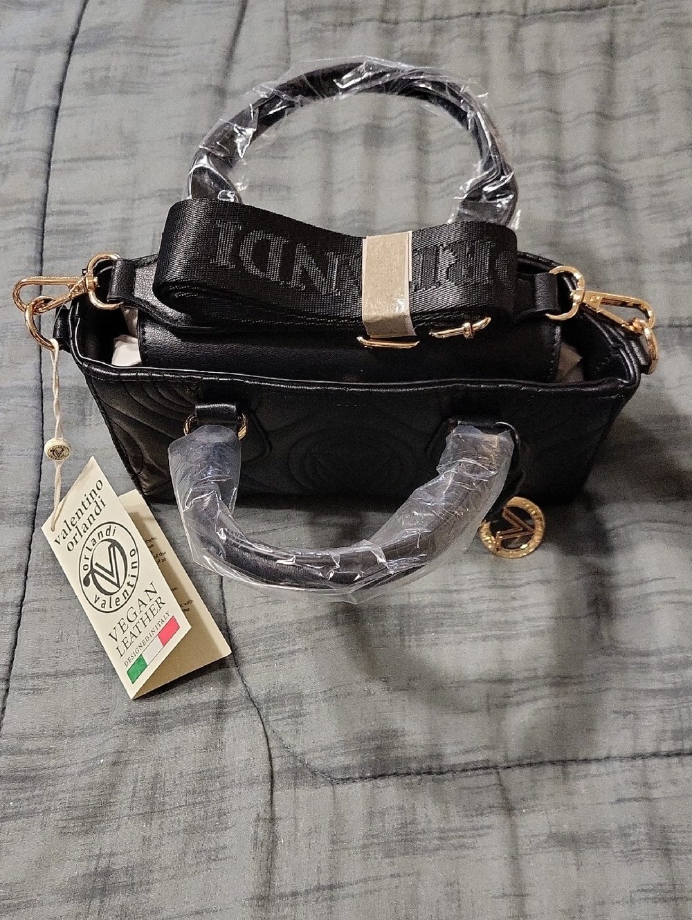Valentino Orlandi Black Vegan Leather Top-Handle Women's Bag with  Crossbody